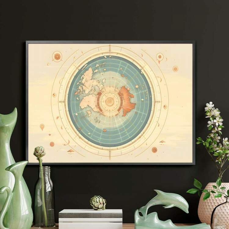 Quadro Decorativo Mapa do Mundo Em Globo Sol e Lua Mapeados