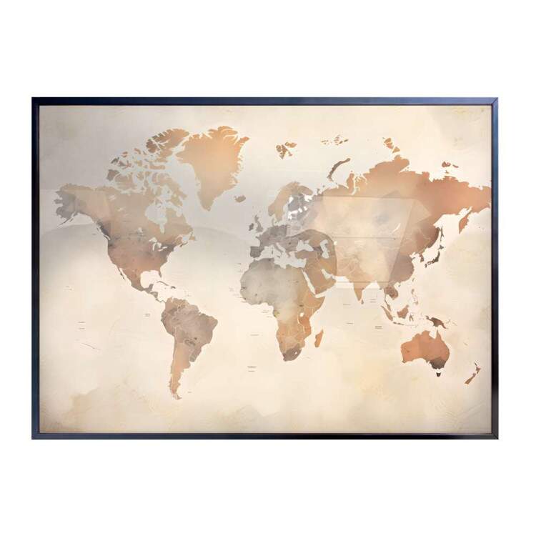 Quadro Decorativo Mapa do Mundo em Tons de Marrom Suave