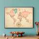 Quadro Decorativo Mapa-M�ndi com B�ssola em Cores Past�is