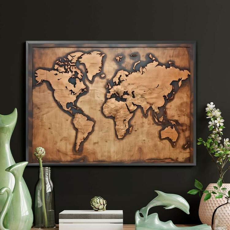 Quadro Decorativo Mapa-Mndi Estilo Retr