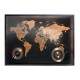 Quadro Decorativo Mapa-M�ndi Estilo Retr� e Disco de Vinil Estilo 3D