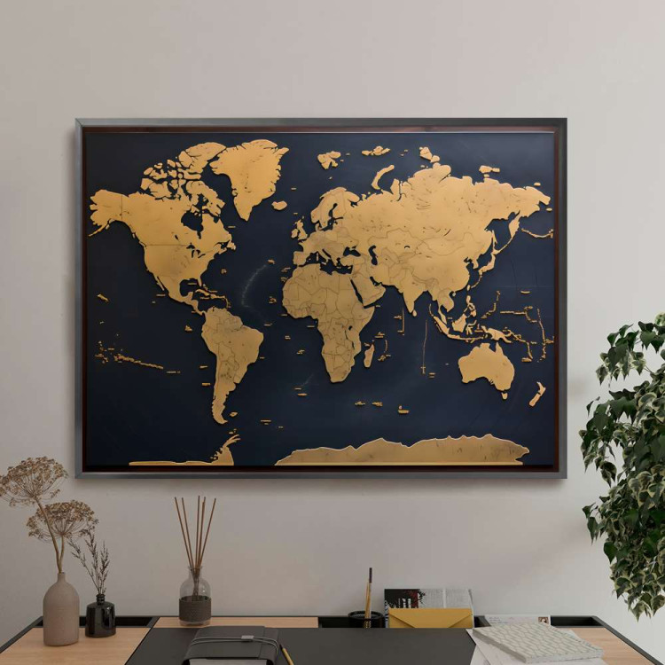 Quadro Decorativo Mapa-Mndi Estilo Rstico