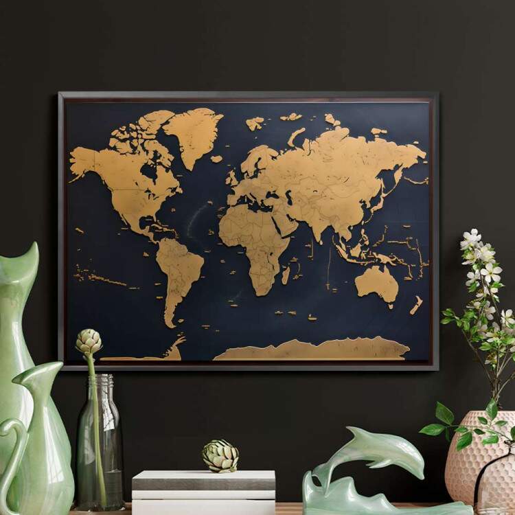 Quadro Decorativo Mapa-Mndi Estilo Rstico