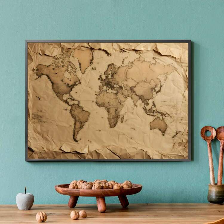 Quadro Decorativo Mapa-Mndi Estilo Textura Retr