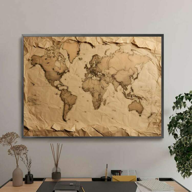 Quadro Decorativo Mapa-Mndi Estilo Textura Retr