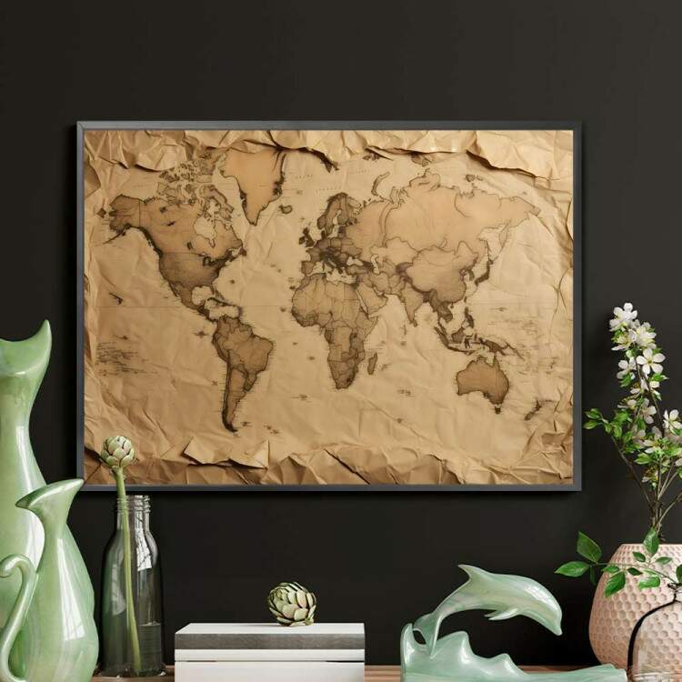 Quadro Decorativo Mapa-Mndi Estilo Textura Retr