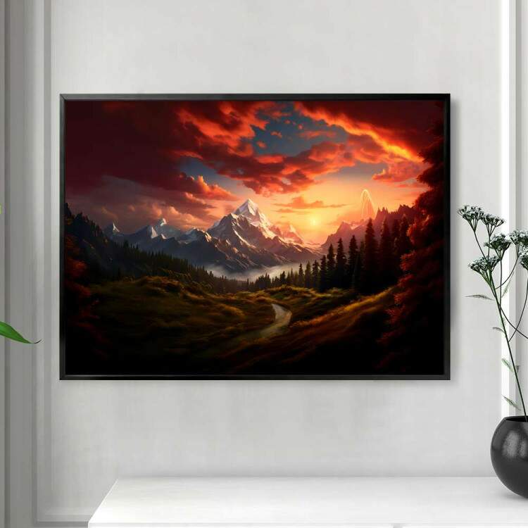 Quadro Decorativo Desenho Ultra Realista de Paisagem Anoitecendo