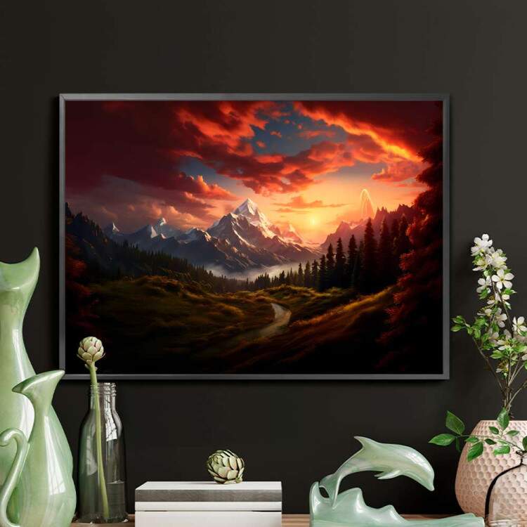 Quadro Decorativo Desenho Ultra Realista de Paisagem Anoitecendo