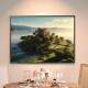 Quadro Decorativo Paisagem Chal� em Ilha Deslumbrante Repleta de �rvores com Fundo de Nascer do Sol