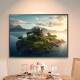 Quadro Decorativo Paisagem Chal� em Ilha Repleta de �rvores Entre Rio e Montanhas no Fundo