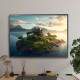 Quadro Decorativo Paisagem Chal� em Ilha Repleta de �rvores Entre Rio e Montanhas no Fundo