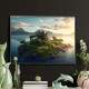 Quadro Decorativo Paisagem Chal� em Ilha Repleta de �rvores Entre Rio e Montanhas no Fundo