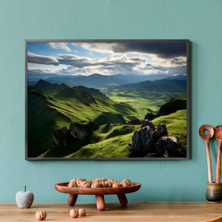 Quadro Decorativo Paisagem de Montanhas com Cu Cheio de Nuvens