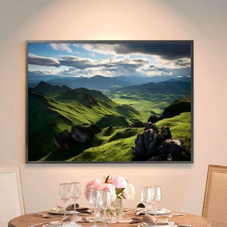 Quadro Decorativo Paisagem de Montanhas com Cu Cheio de Nuvens