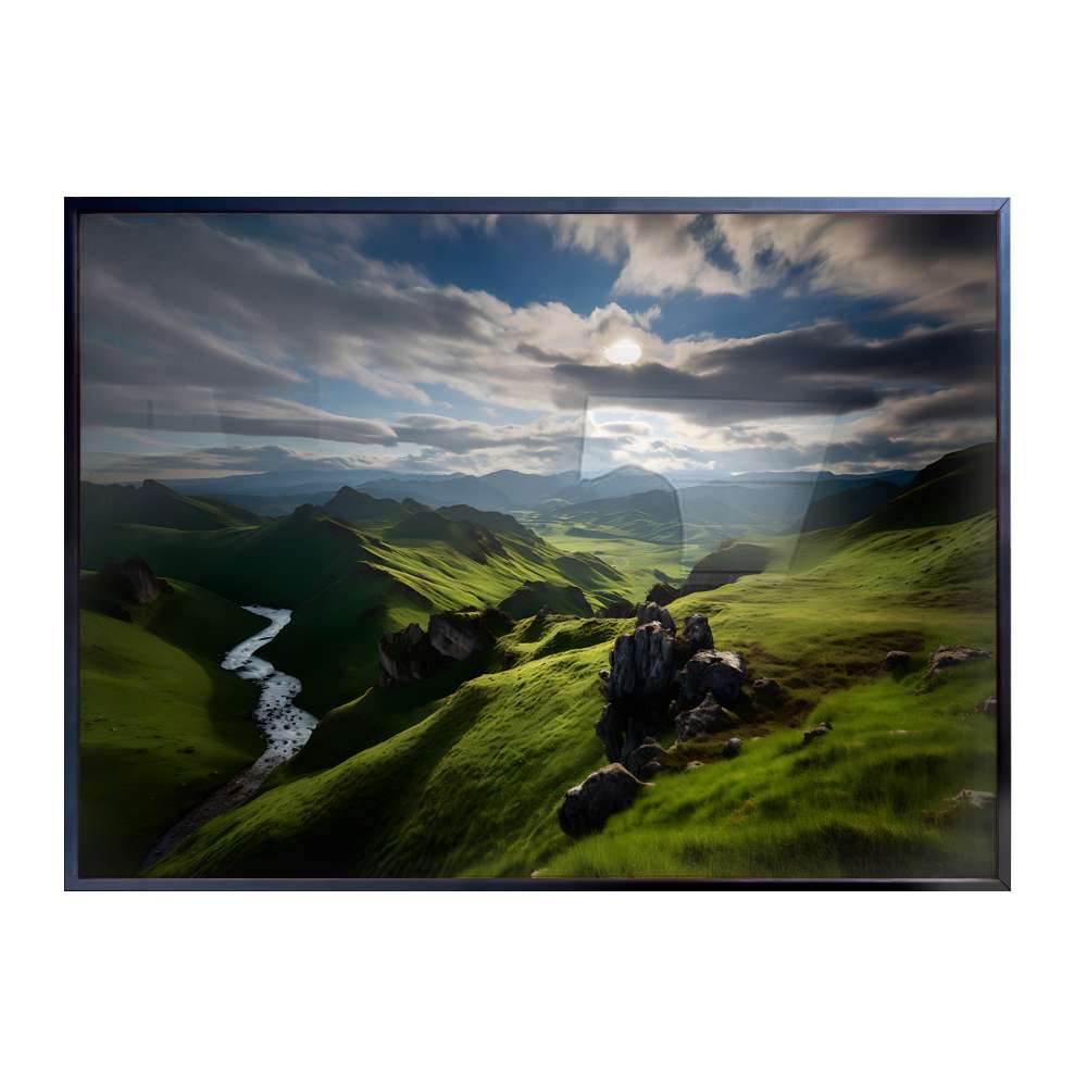 Quadro Decorativo Paisagem Montanhosa com Rios e Nuvens