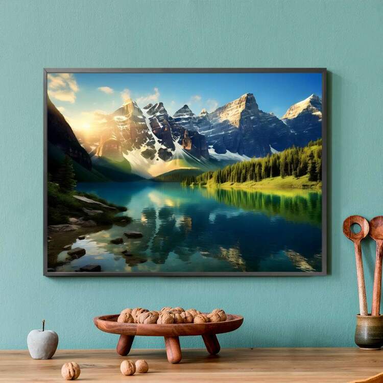 Quadro Decorativo Paisagem Montanhosa Refletindo em Rio