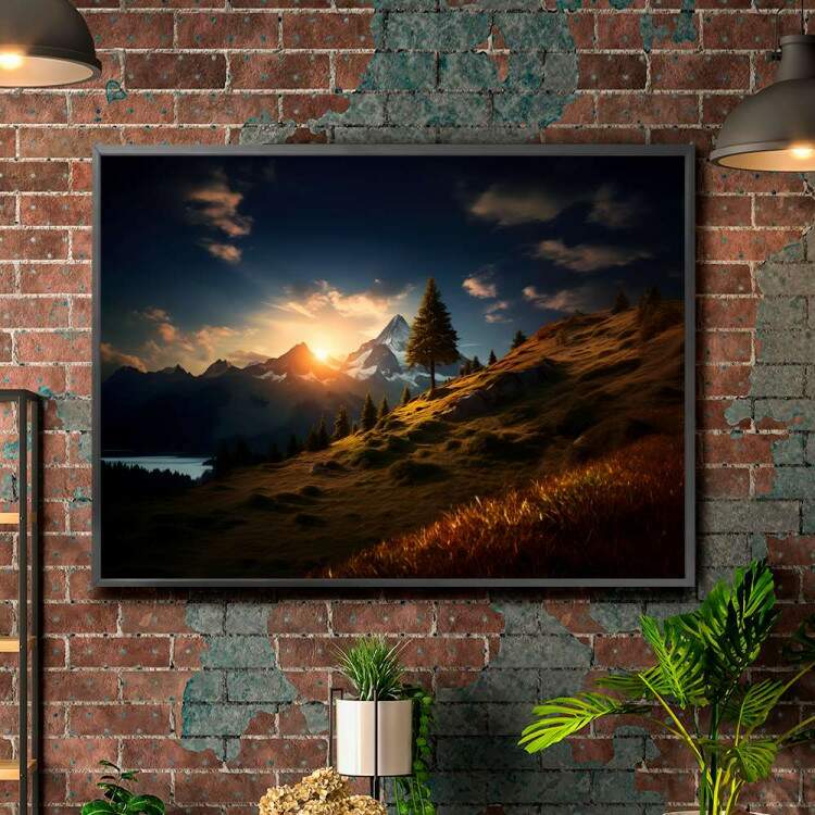 Quadro Decorativo Paisagem Sol Iluminando Montanha