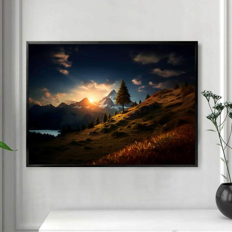 Quadro Decorativo Paisagem Sol Iluminando Montanha