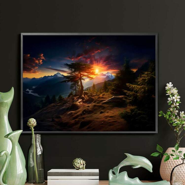 Quadro Decorativo Paisagem Topo de Montanha e Pr do Sol