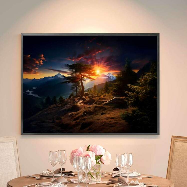 Quadro Decorativo Paisagem Topo de Montanha e Pr do Sol