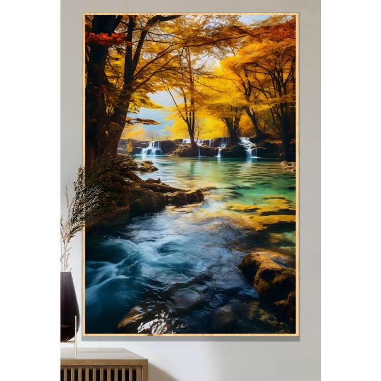 Quadro Decorativo Paisagem Esbelta Cachoeira com guas Cristalinas