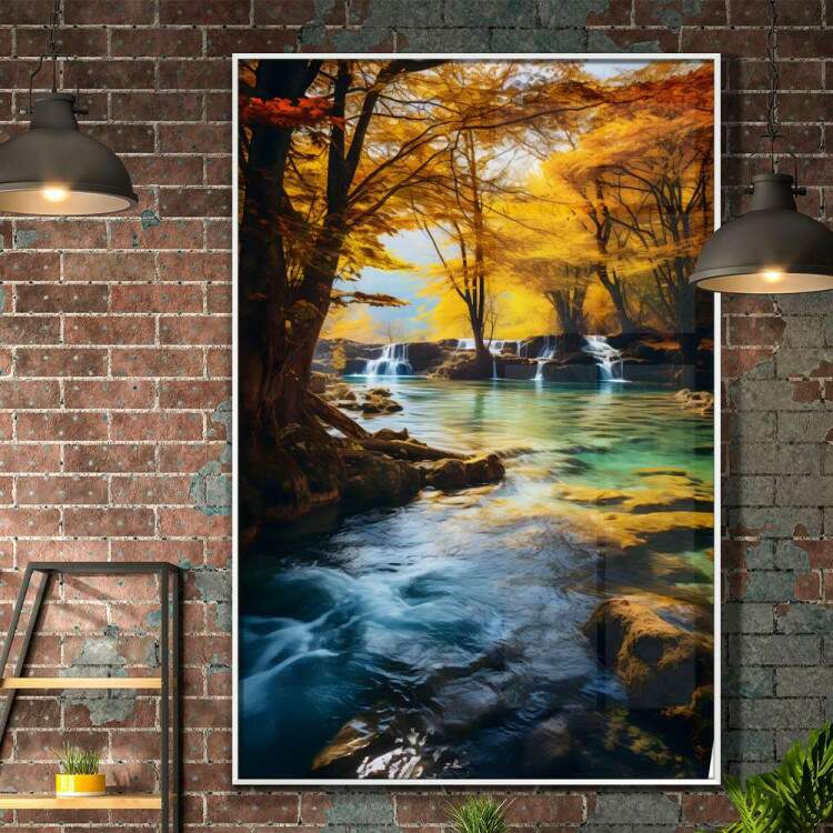 Quadro Decorativo Paisagem Esbelta Cachoeira com guas Cristalinas