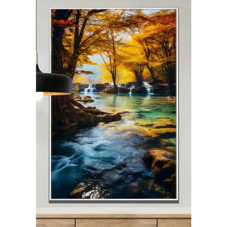 Quadro Decorativo Paisagem Esbelta Cachoeira com guas Cristalinas