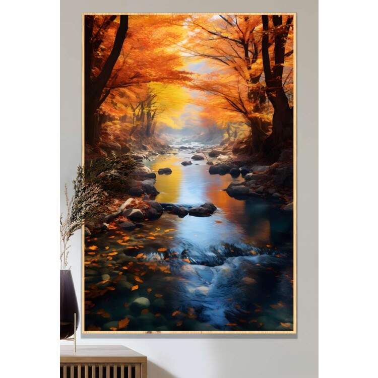 Quadro Decorativo Paisagem Rio e rvores na Primavera