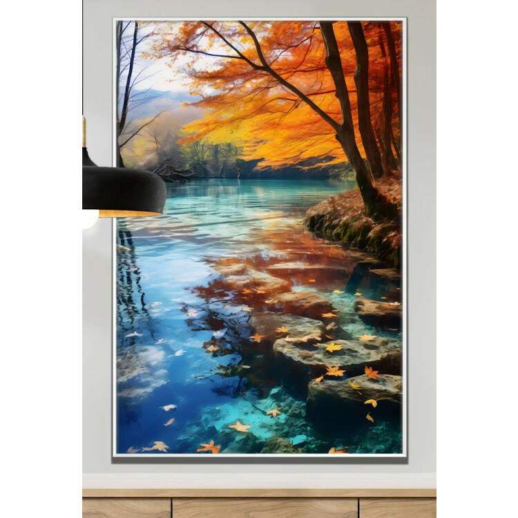 Quadro Decorativo Paisagem rvores na Primavera com guas Cristalinas