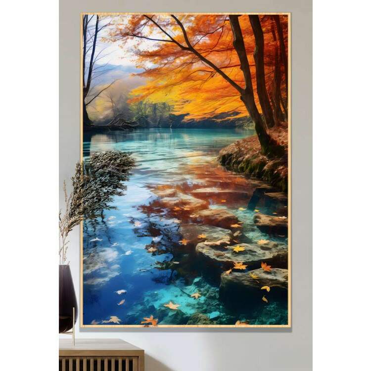 Quadro Decorativo Paisagem rvores na Primavera com guas Cristalinas