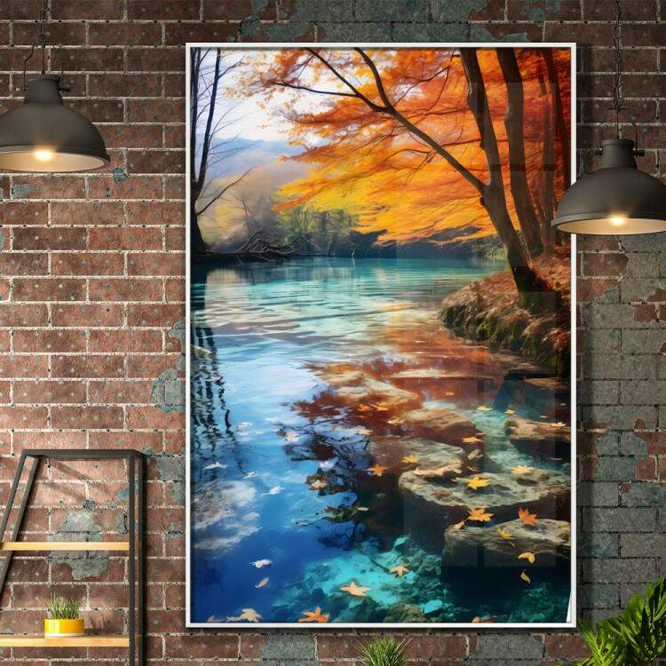 Quadro Decorativo Paisagem rvores na Primavera com guas Cristalinas