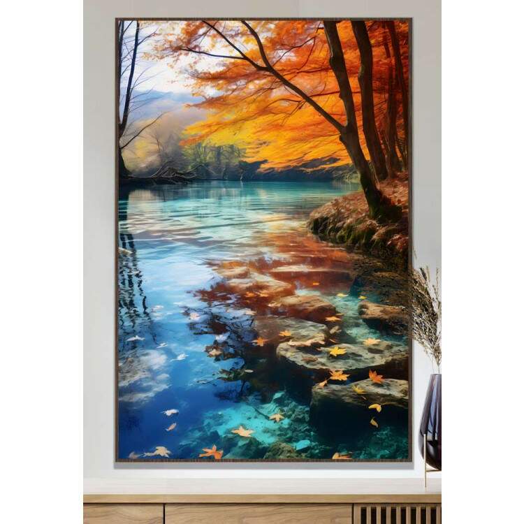 Quadro Decorativo Paisagem rvores na Primavera com guas Cristalinas