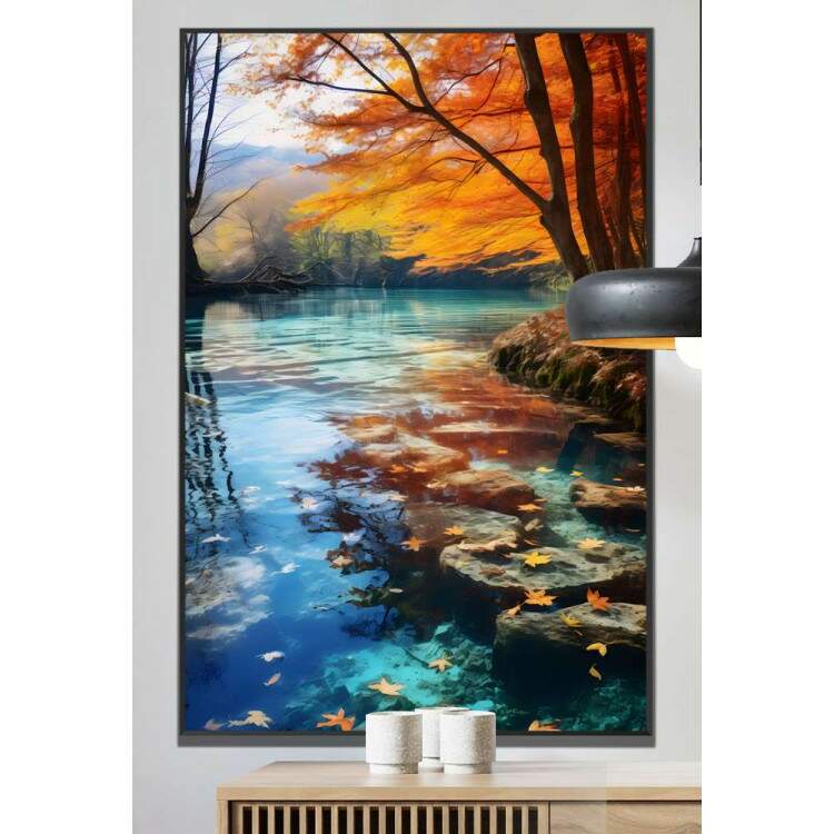 Quadro Decorativo Paisagem rvores na Primavera com guas Cristalinas