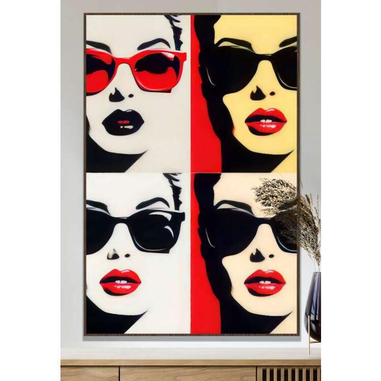 Quadro Decorativo Pop Art Cenas Divididas em Quatro Partes em Tons Diferentes