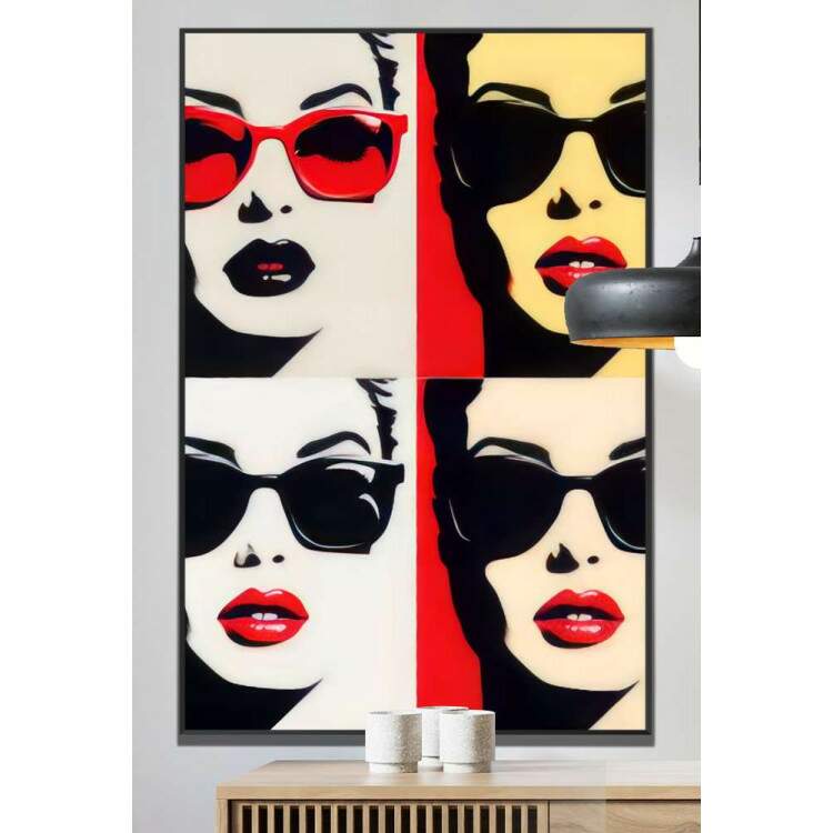 Quadro Decorativo Pop Art Cenas Divididas em Quatro Partes em Tons Diferentes
