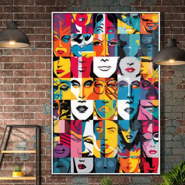 Quadro Decorativo Pop Art Diversos Rostos Coloridos