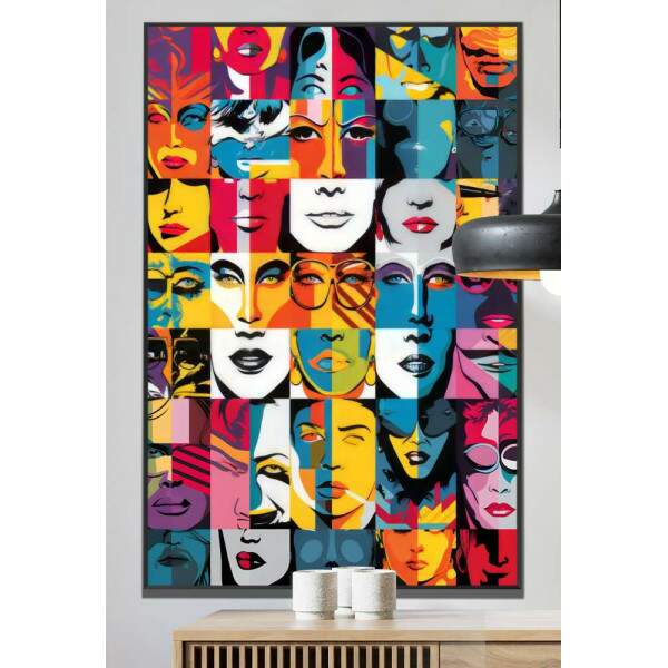 Quadro Decorativo Pop Art Diversos Rostos Coloridos