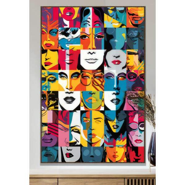 Quadro Decorativo Pop Art Diversos Rostos Coloridos