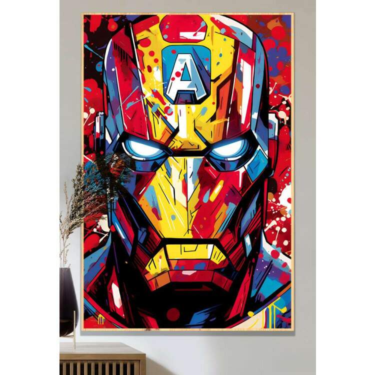 Quadro Decorativo Pop Art Inspirado em Homem de Ferro Repleto de Tinta Colorida