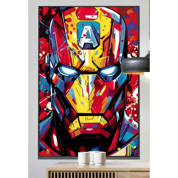 Quadro Decorativo Pop Art Inspirado em Homem de Ferro Repleto de Tinta Colorida