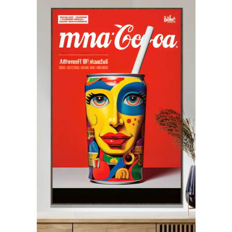 Quadro Decorativo Pop Art Inspirado em Lata de Refrigerante Fundo Vermelho