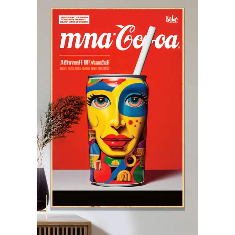 Quadro Decorativo Pop Art Inspirado em Lata de Refrigerante Fundo Vermelho