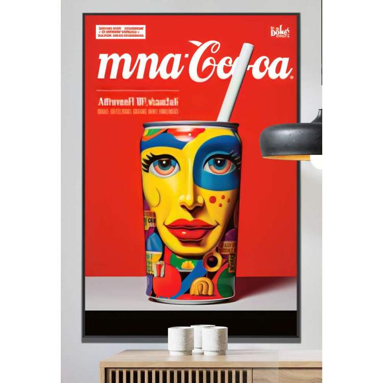 Quadro Decorativo Pop Art Inspirado em Lata de Refrigerante Fundo Vermelho