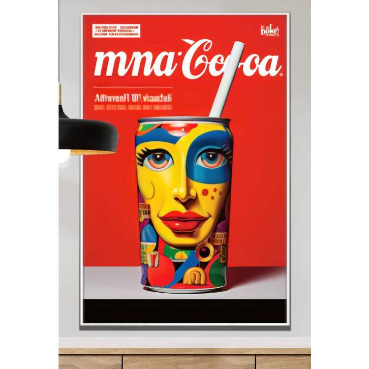 Quadro Decorativo Pop Art Inspirado em Lata de Refrigerante Fundo Vermelho