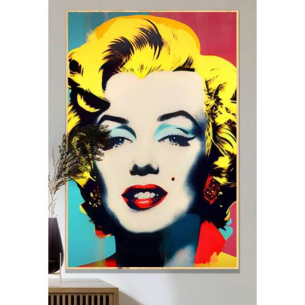 Quadro Decorativo Pop Art Inspirado na Marilyn Monroe Fundo Azul e Vermelho