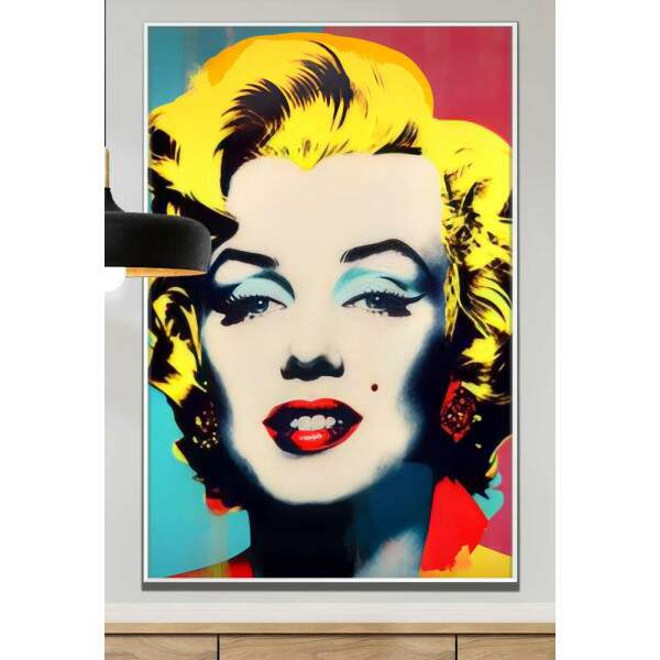 Quadro Decorativo Pop Art Inspirado na Marilyn Monroe Fundo Azul e Vermelho