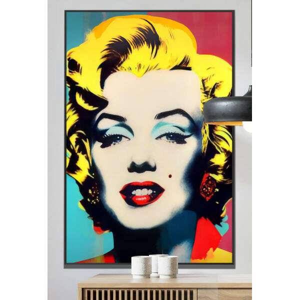 Quadro Decorativo Pop Art Inspirado na Marilyn Monroe Fundo Azul e Vermelho