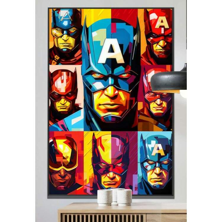 Quadro Decorativo Pop Art Inspirado no Capito Amrica com Diversas Cores