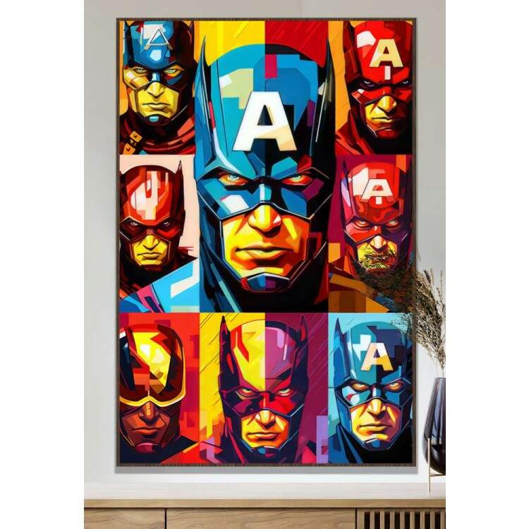 Quadro Decorativo Pop Art Inspirado no Capito Amrica com Diversas Cores