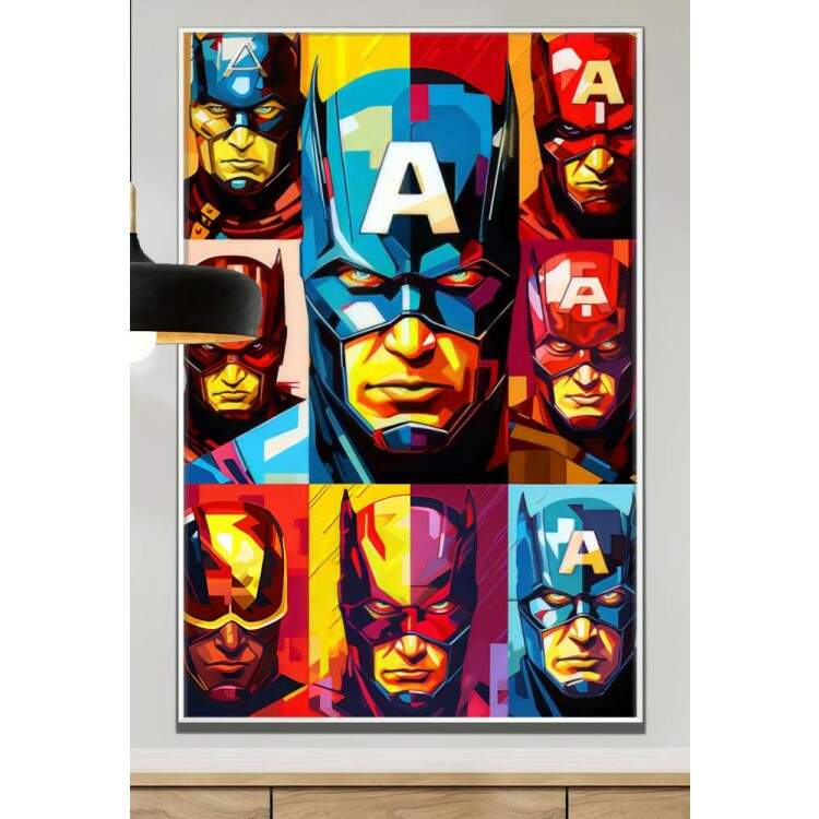 Quadro Decorativo Pop Art Inspirado no Capito Amrica com Diversas Cores